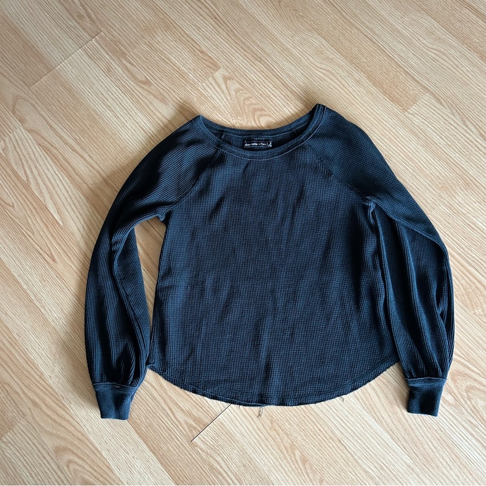 Abercrombie & Fitch Black Henley Ribbed Top Small